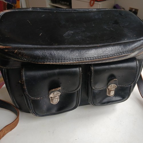 Vintage black leather camera - leather,